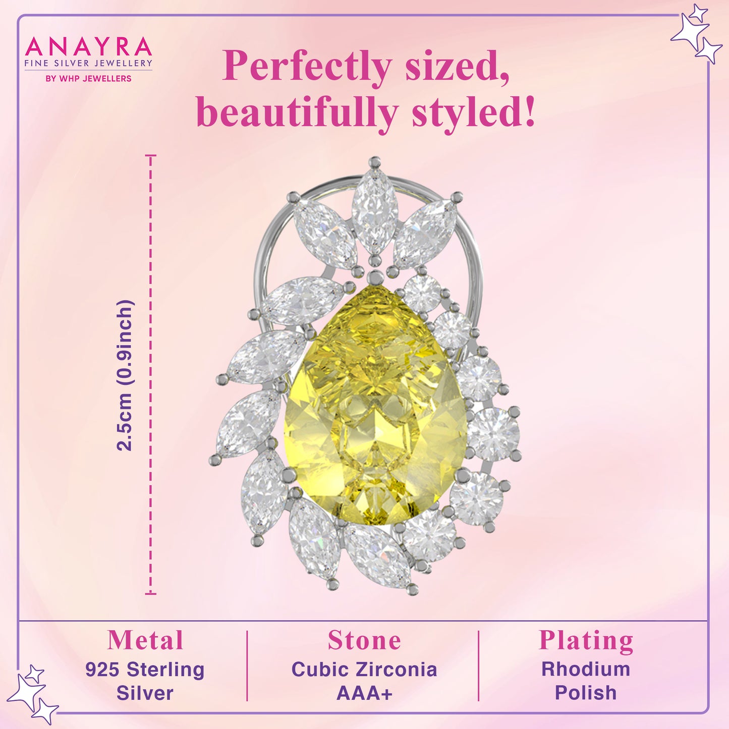 Crystal Yellow Silver Studs