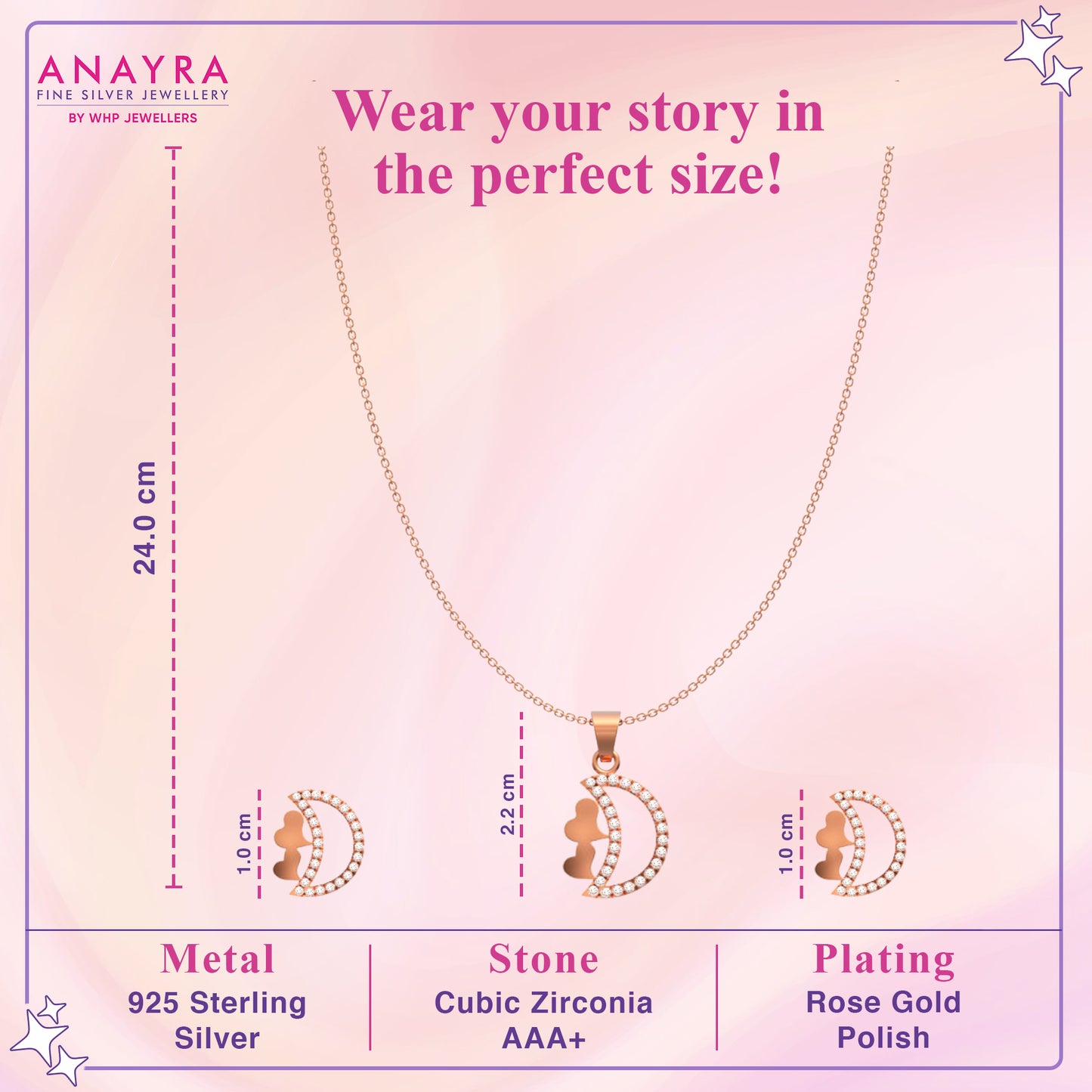 Elegant Silver Studded Moon Pendant