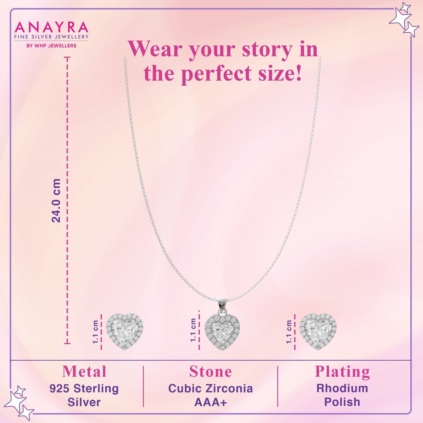 Silver Charming Heart Pendant Set