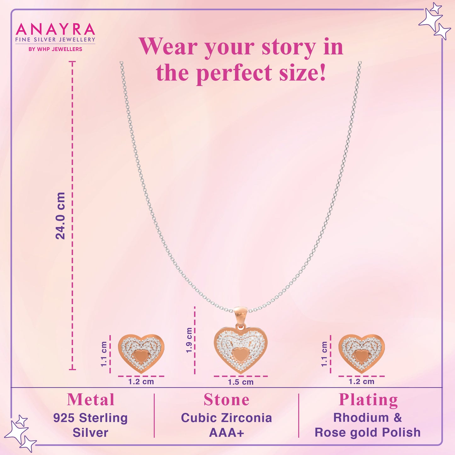 Sterling Silver Heart Pendant Set