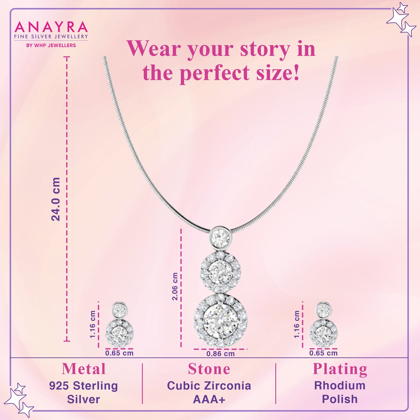 3 Diamonds Bezel Pendant Set In Silver