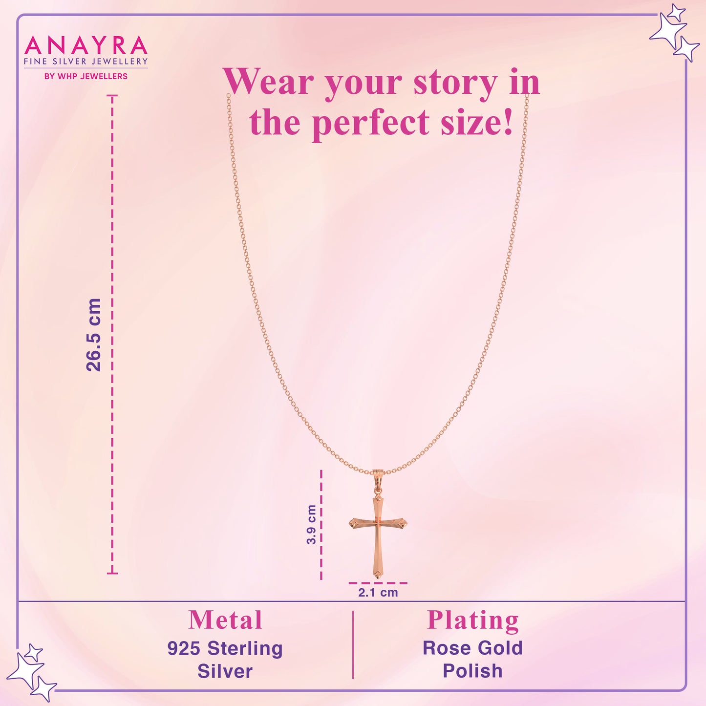 Pure Elegance Sterling Silver Holy Cross Rose Pendant