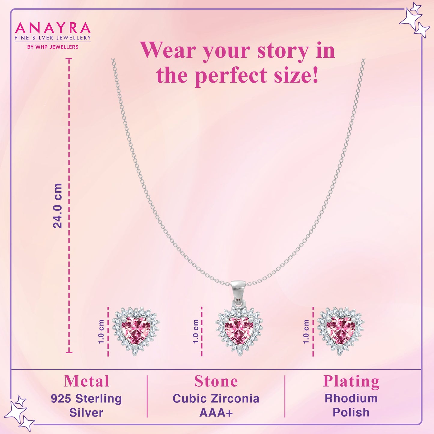 Pink Passion Silver Heart Pendant Set