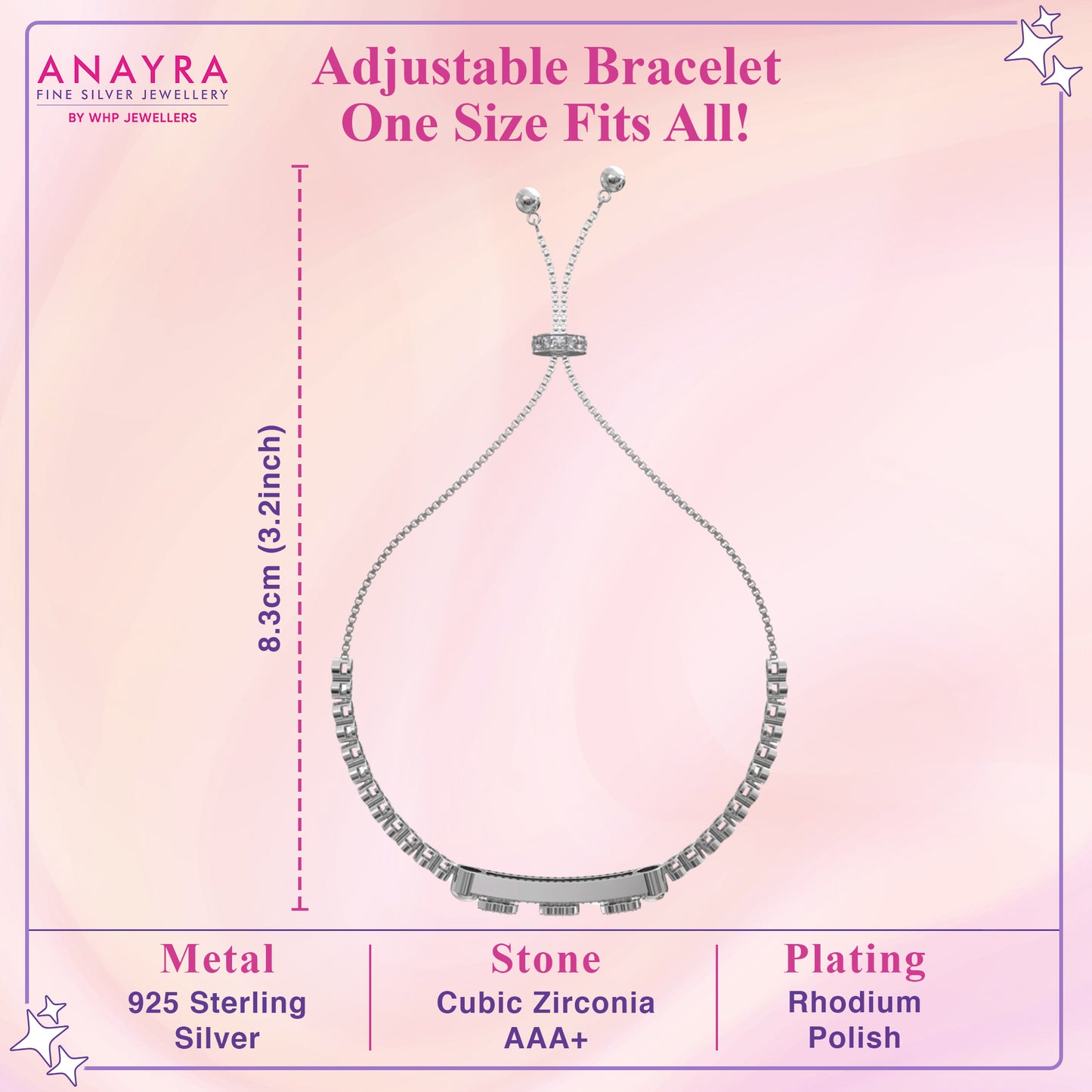 925 Silver Heart to Heart Diamond Bracelet