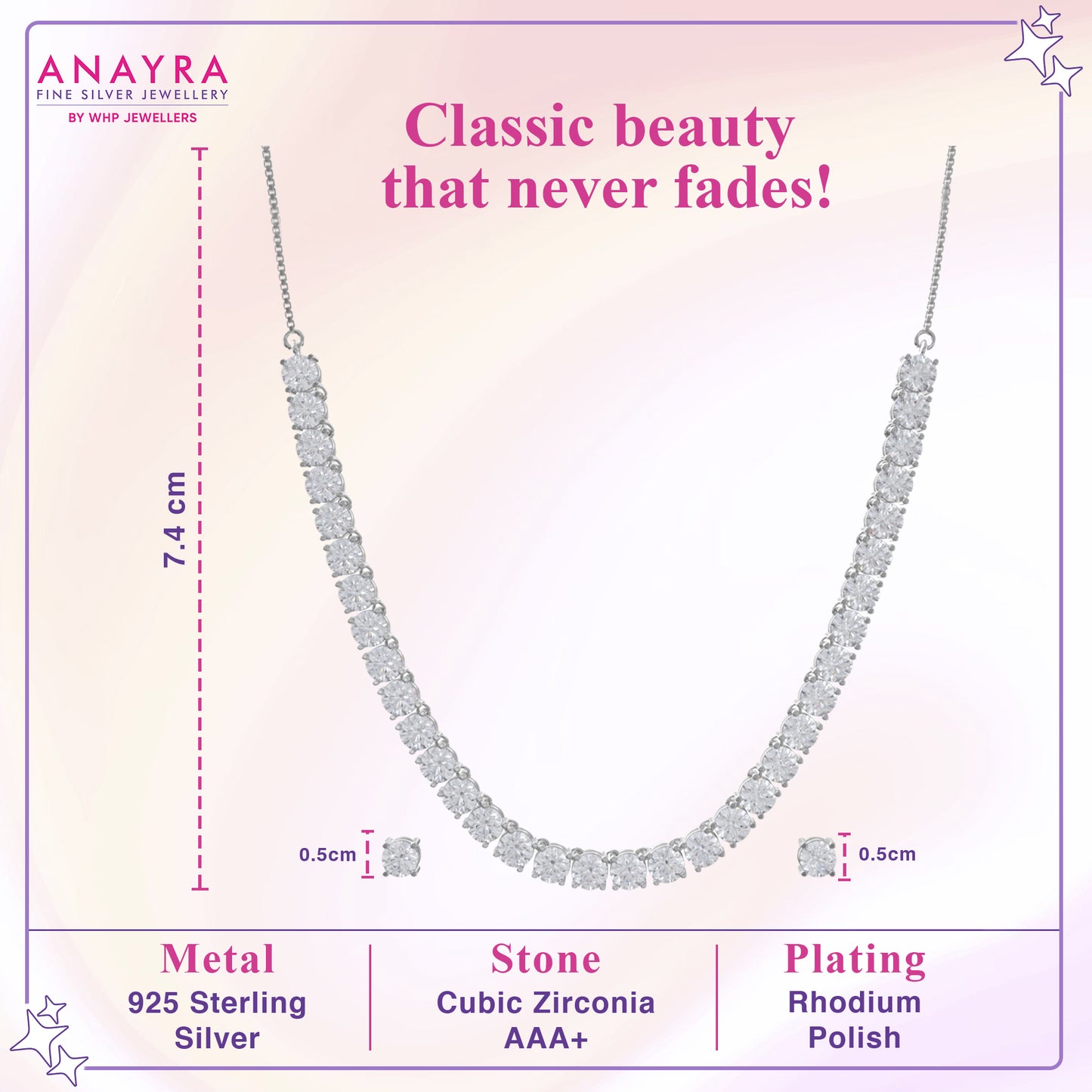 Fine Solitaire Silver Necklace Set