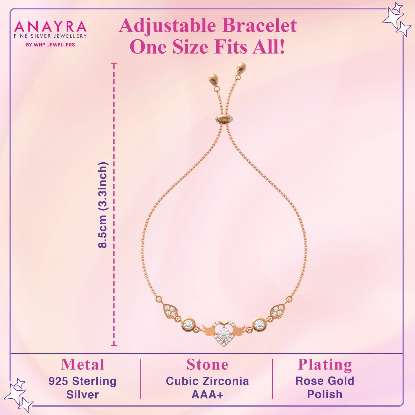 Rose Gold Diamond Bracelet in Sterling Silver