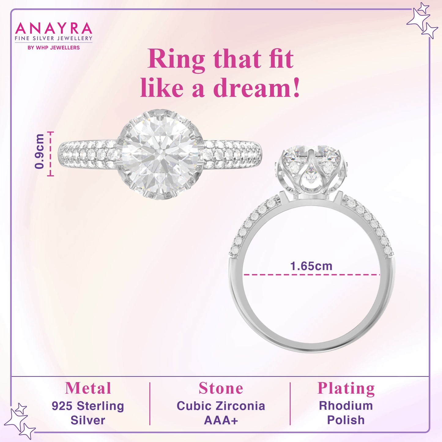 Shiny Solitaire Silver Ring