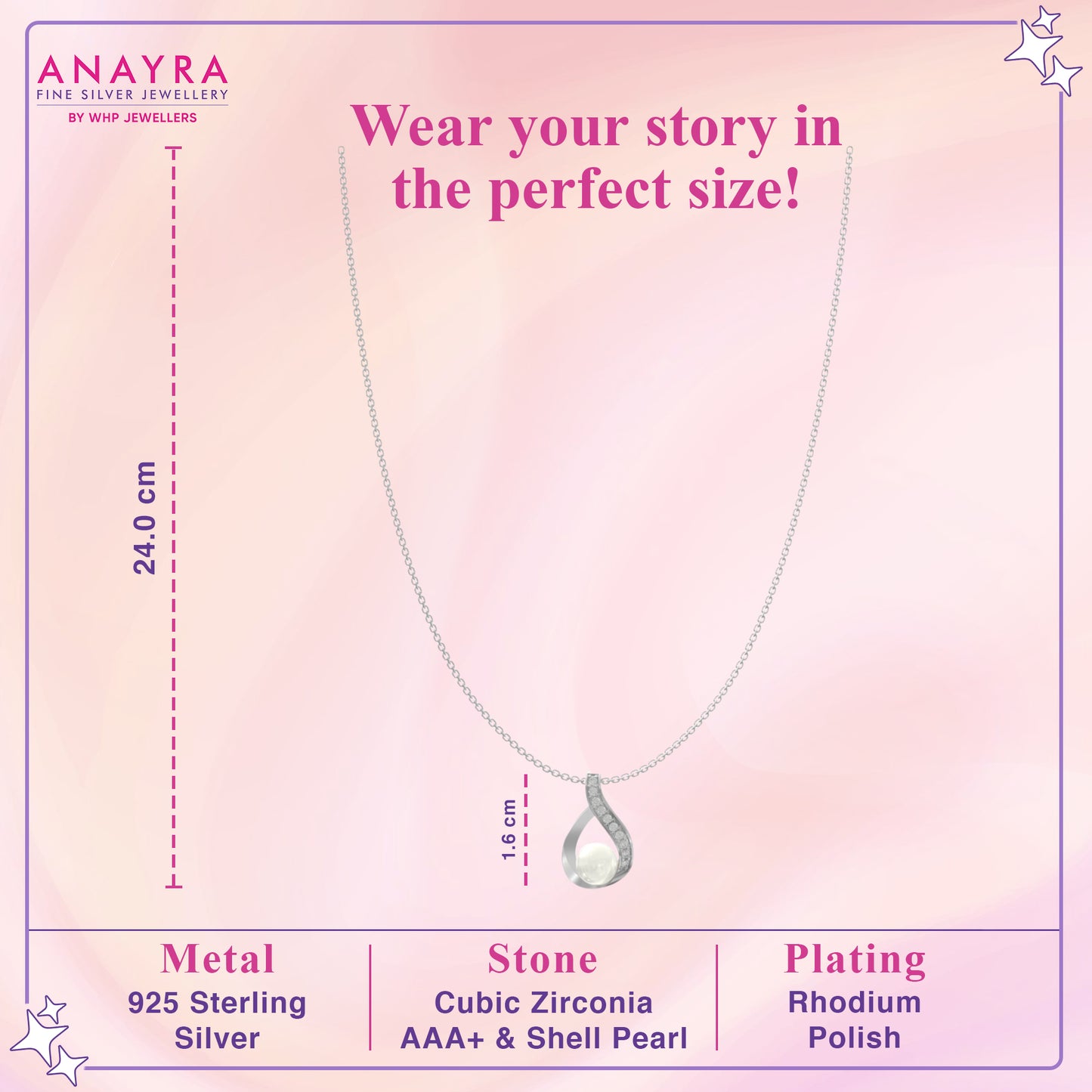 Silver Pearly Shine Pendant with Link Chain