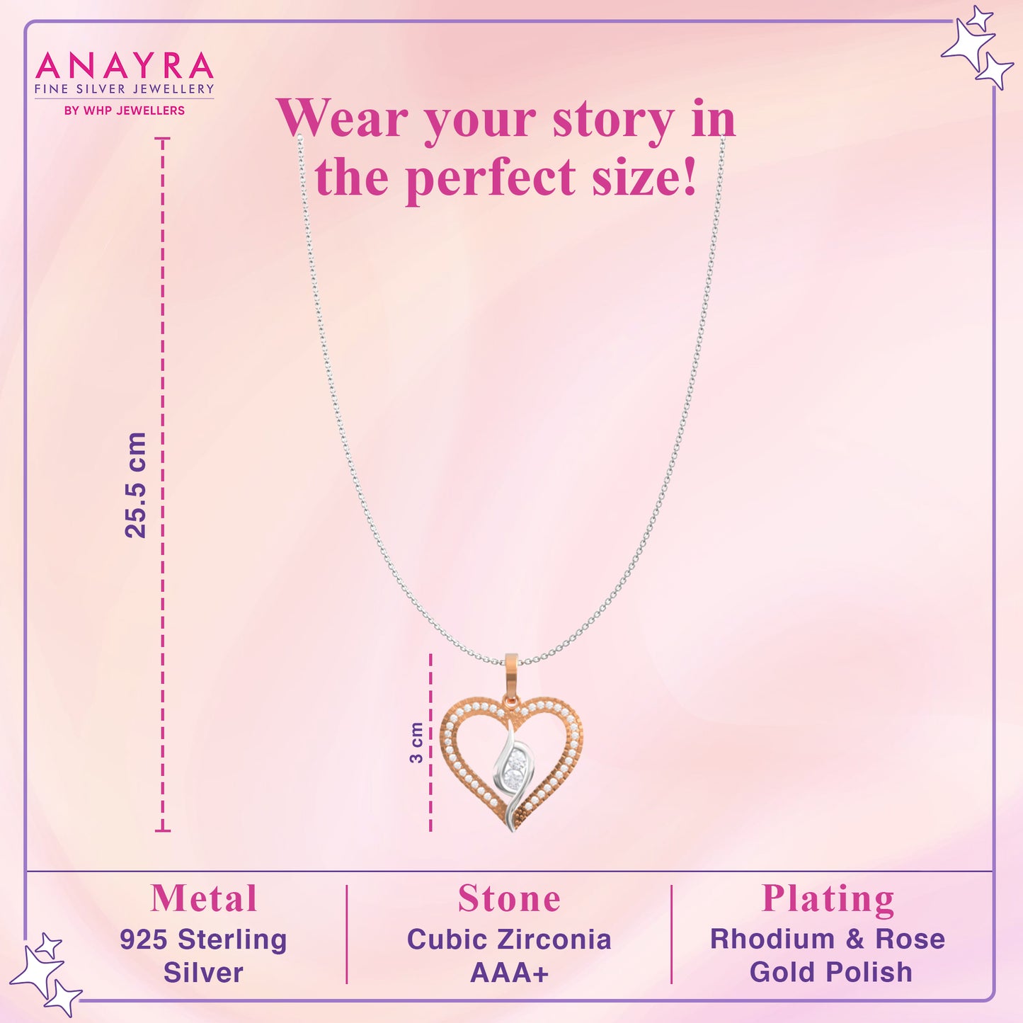 Sterling Silver Rose Gold Heart Pendant