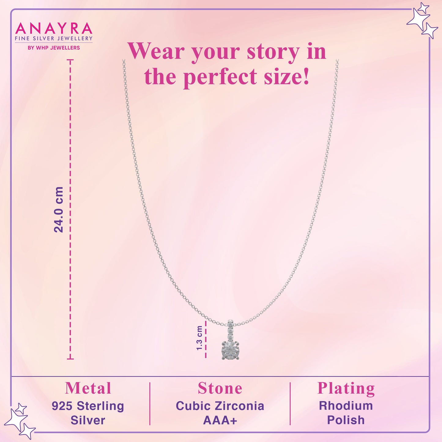 Silver Solitaire Pendant with Link Chain