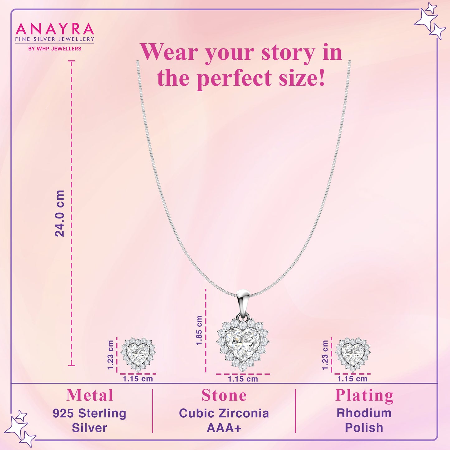 Silver Charming Heart Pendant Set
