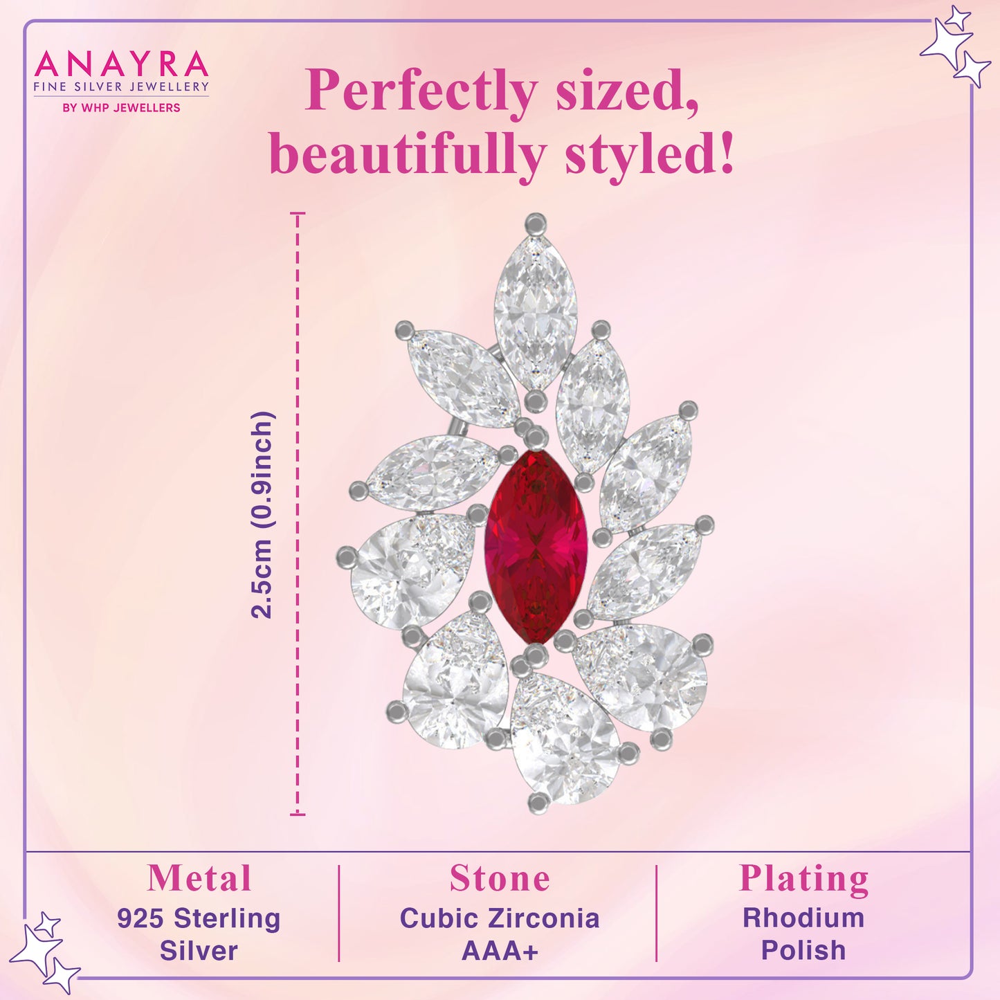 Red Diamond Silver Stud Earrings