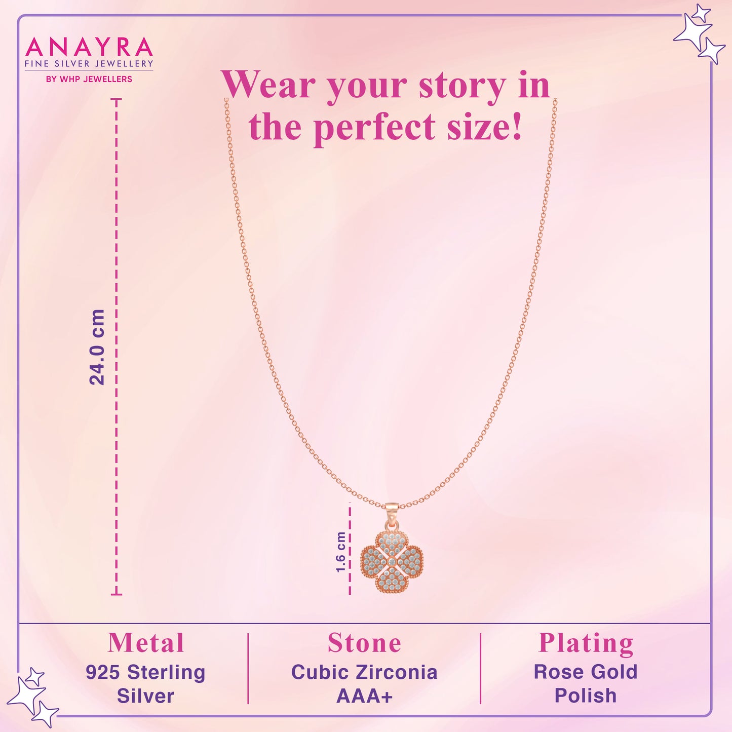 Rose Gold Floral Clover Diamond Pendant with Link Chain