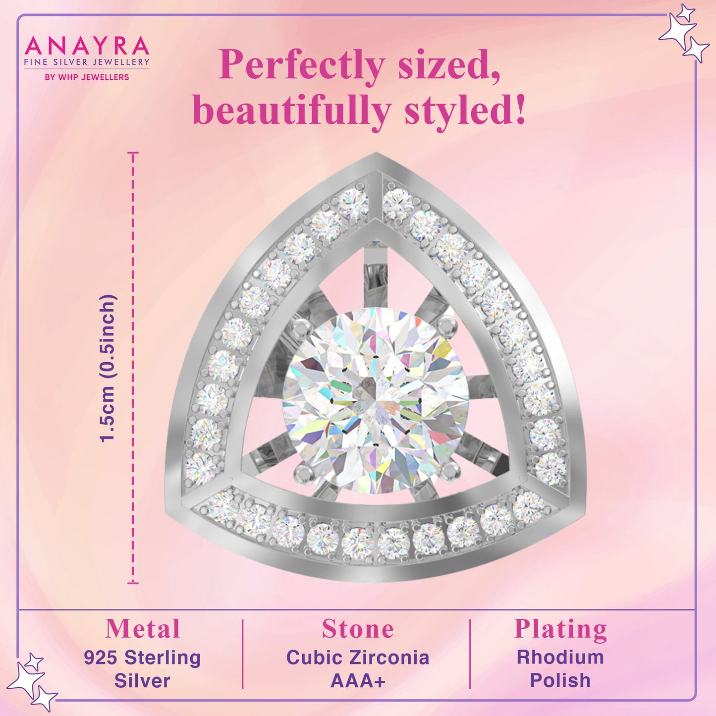 Alluring Trilliant Zirconia Stud Silver Earrings