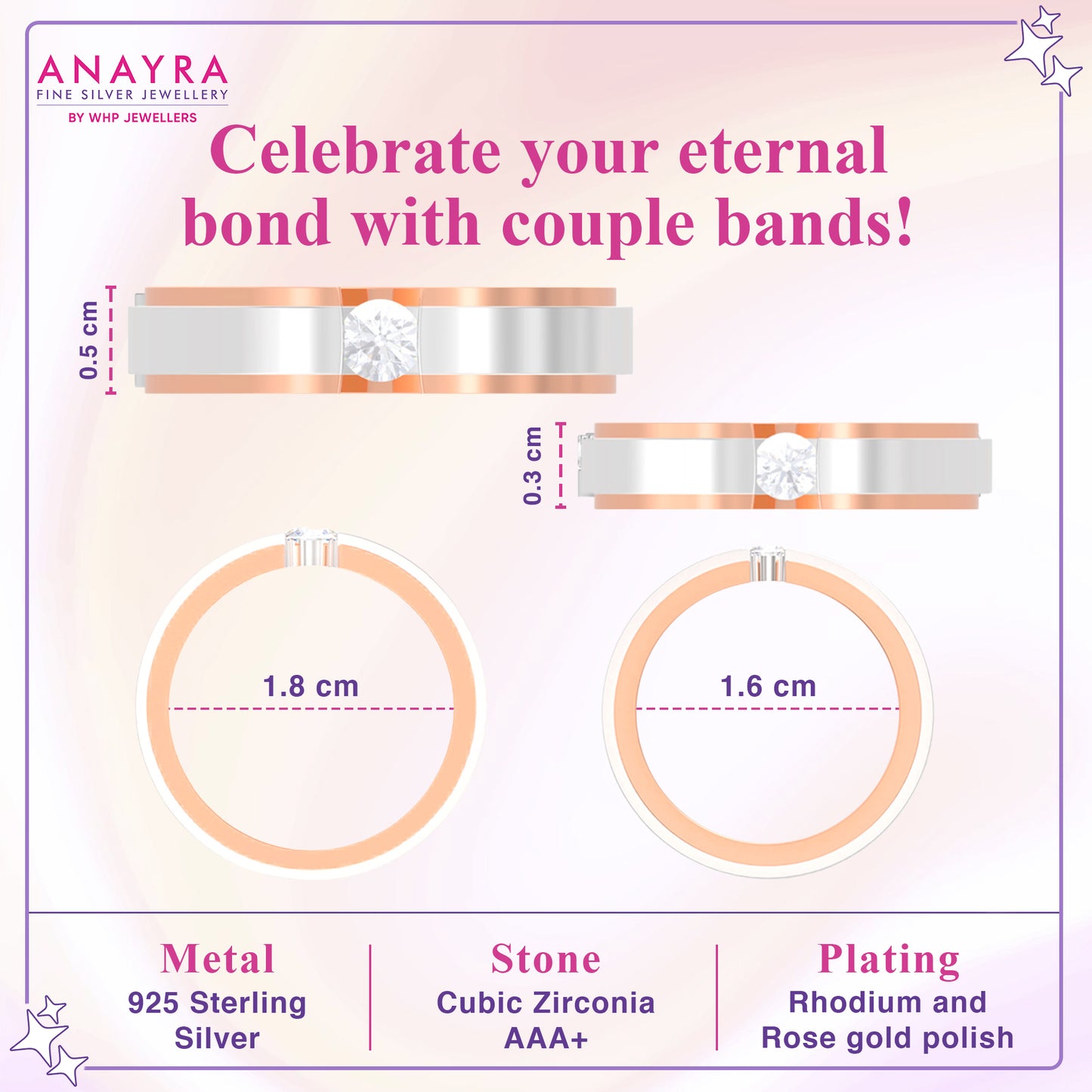 Elegant Two-Tone Rose Gold & Silver Couple Rings with Solitaire Accents