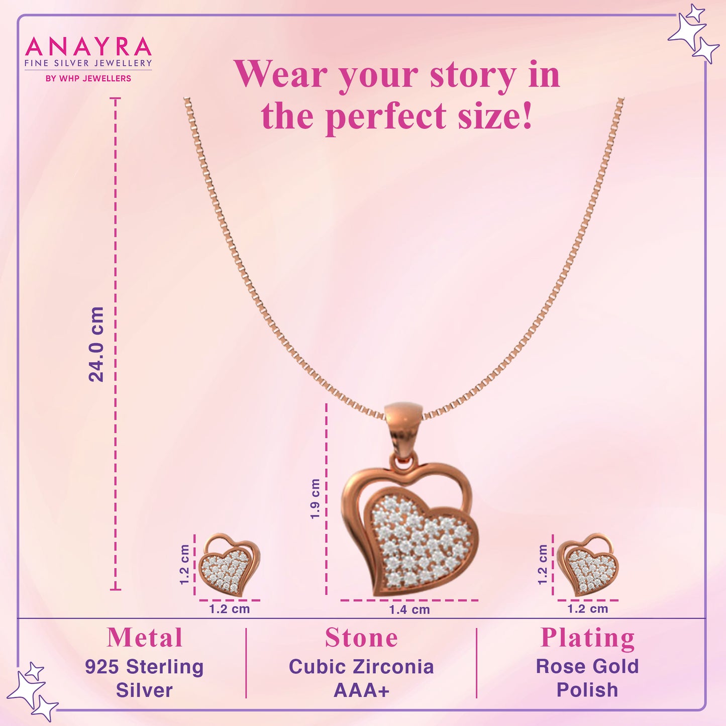 925 Sterling silver interlocked Heart Pendant Set