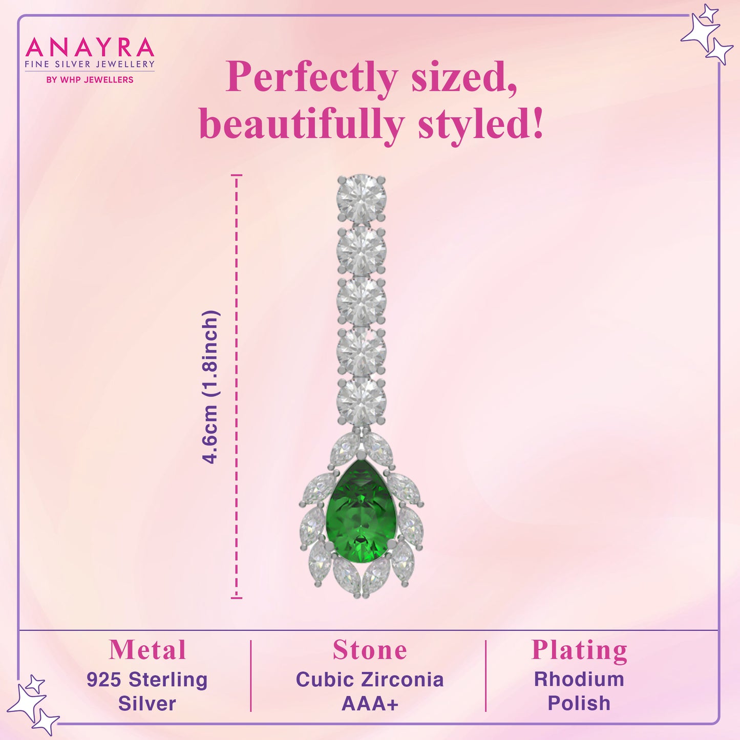 Elegant Green Silver Drop Earrings