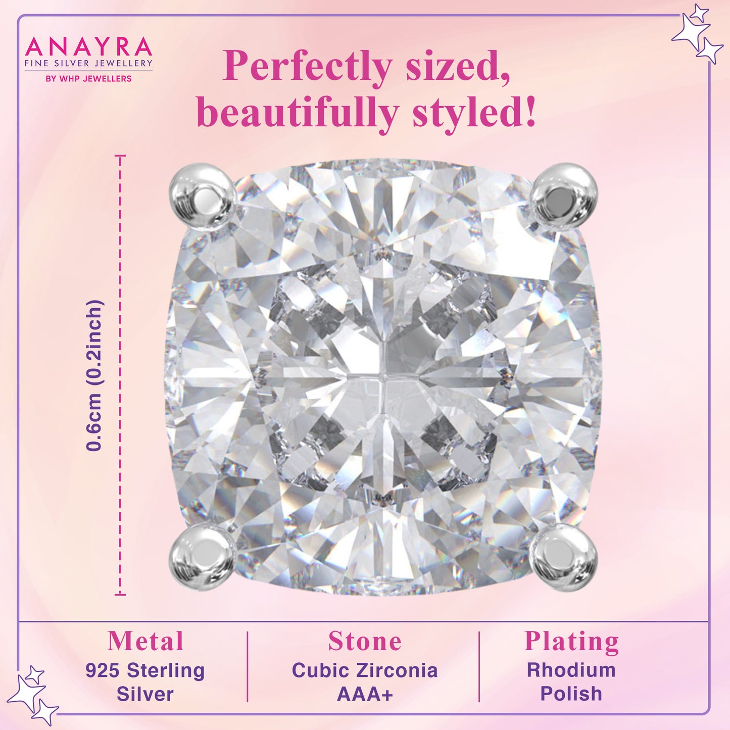 Silver Zircon Symmetry Square Earrings