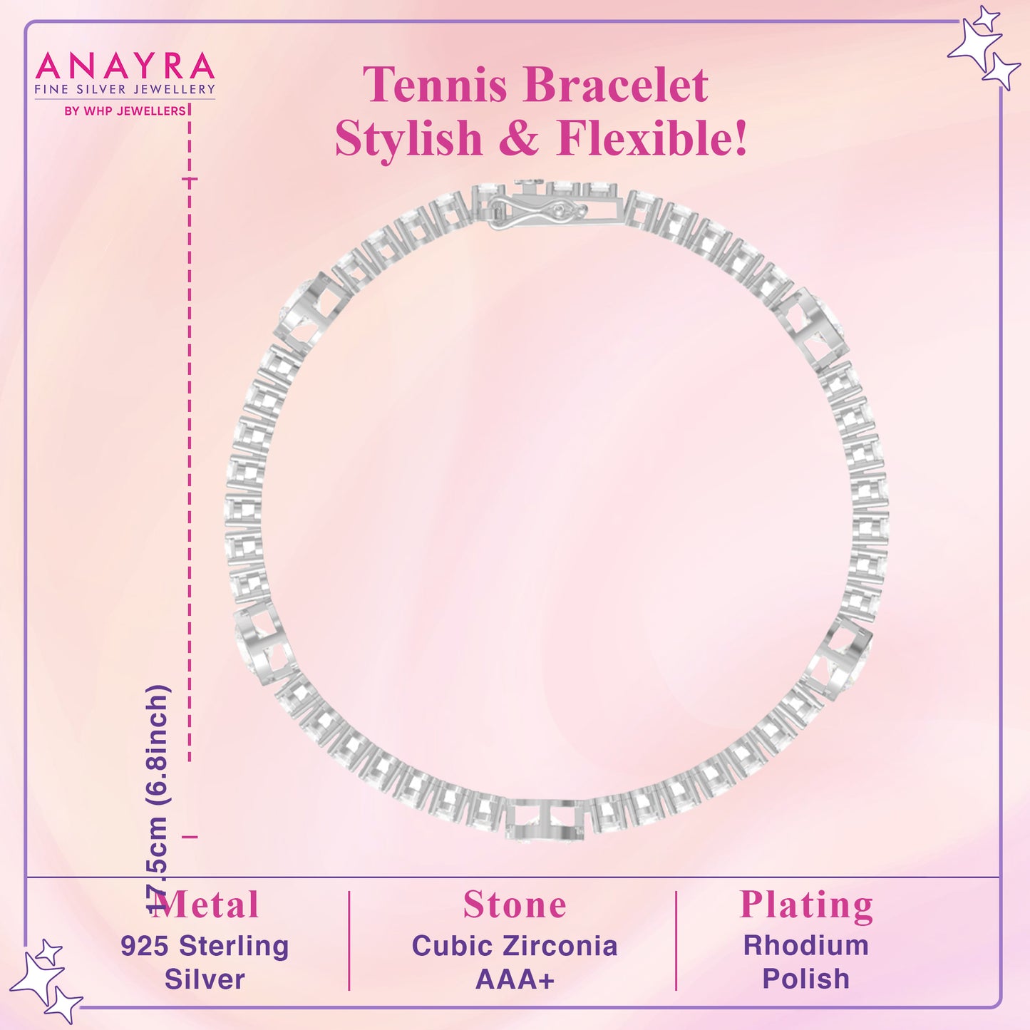 925 Sterling Silver Crystal Cubic Zirconia Timeless Solitaire Bracelet