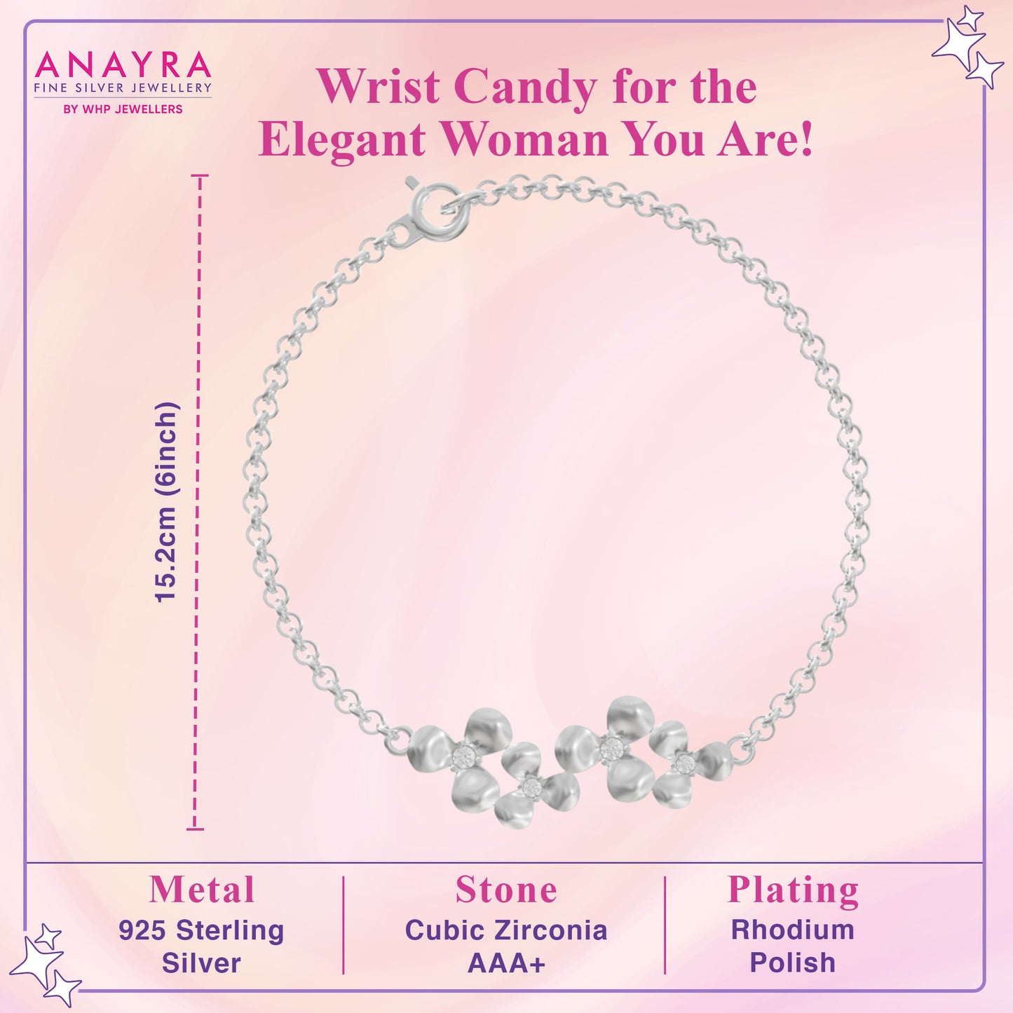 925 Sterling Silver Elegant Flower Silver Bracelet