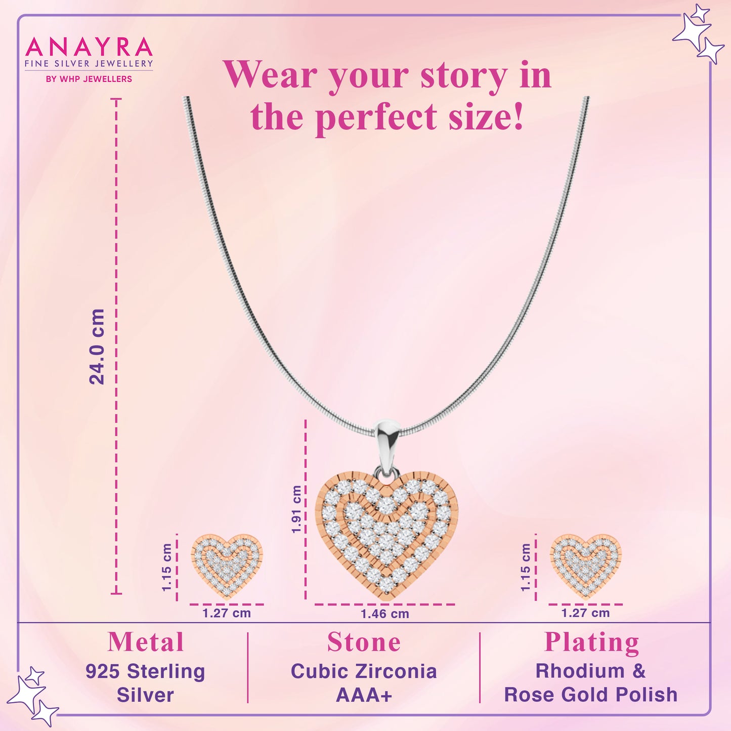 Heart Beat Silver Diamond Pendant Set