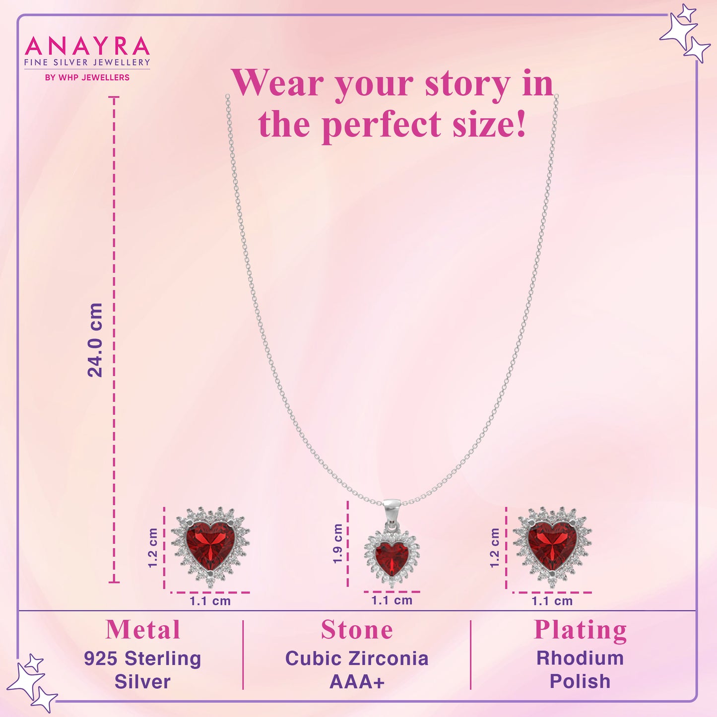 Silver Charming Red Heart Pendant Set