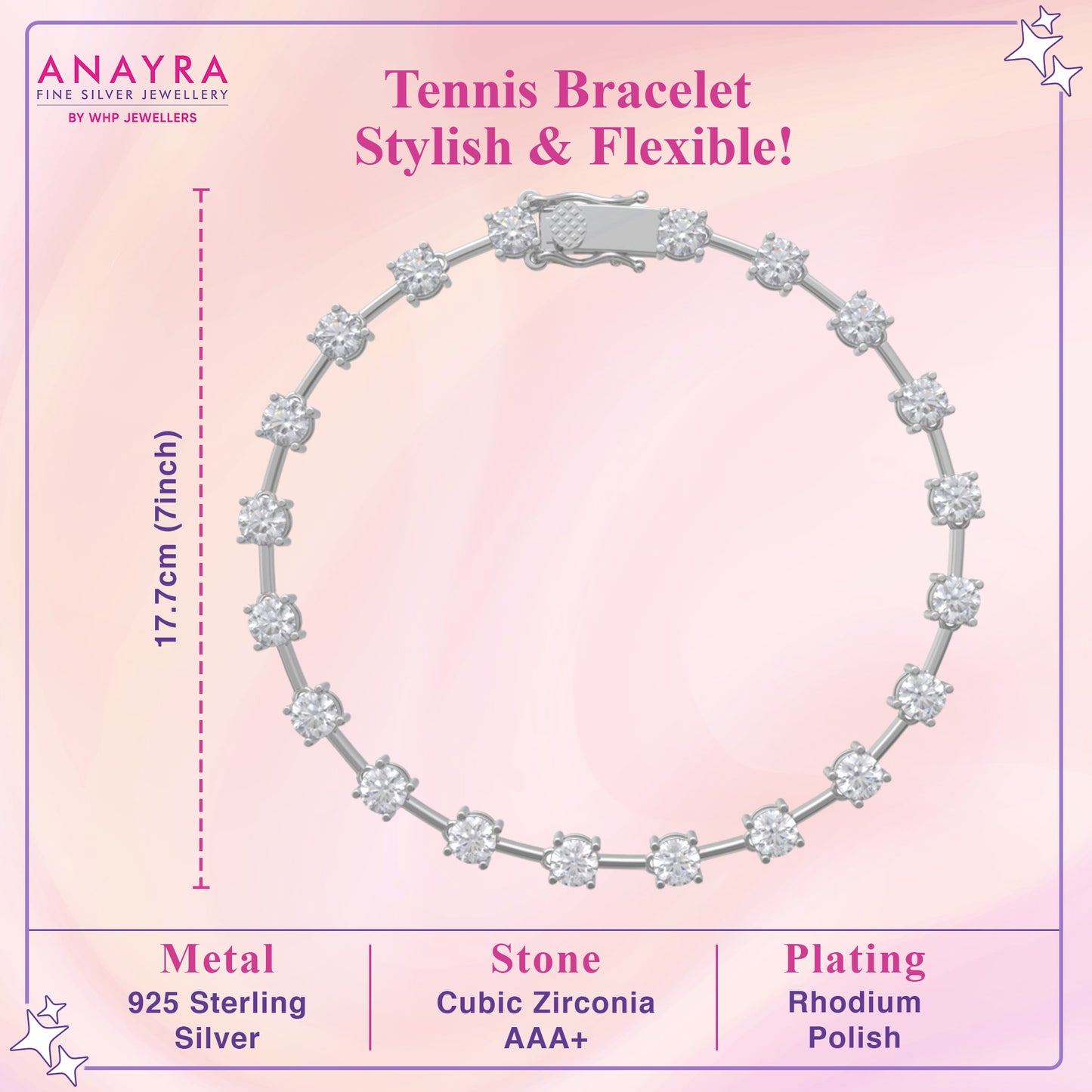 925 Sterling Silver Crystal Cubic Zirconia Tennis Diamond Bracelet