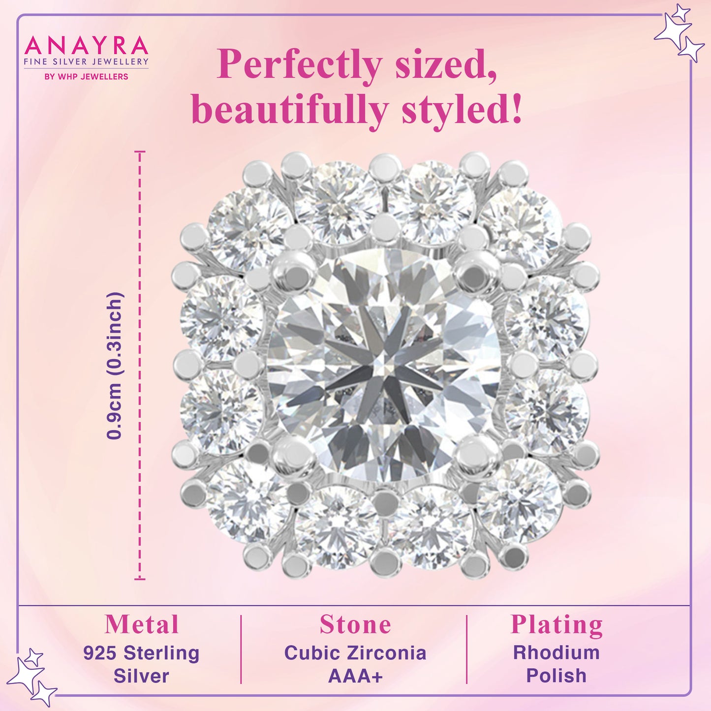 Silver Zircon White Sunshine Studs