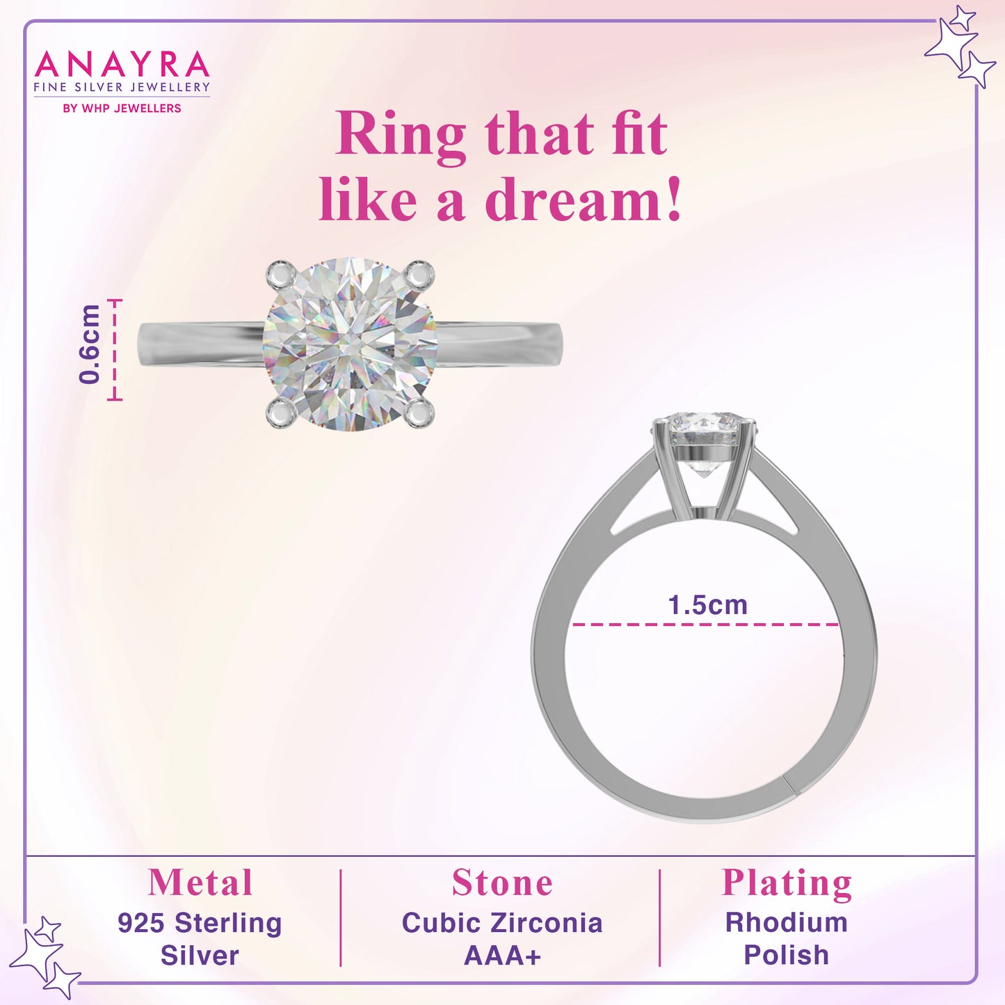 925 Sterling Silver White American Diamond Silver Zircon Vintage Ring