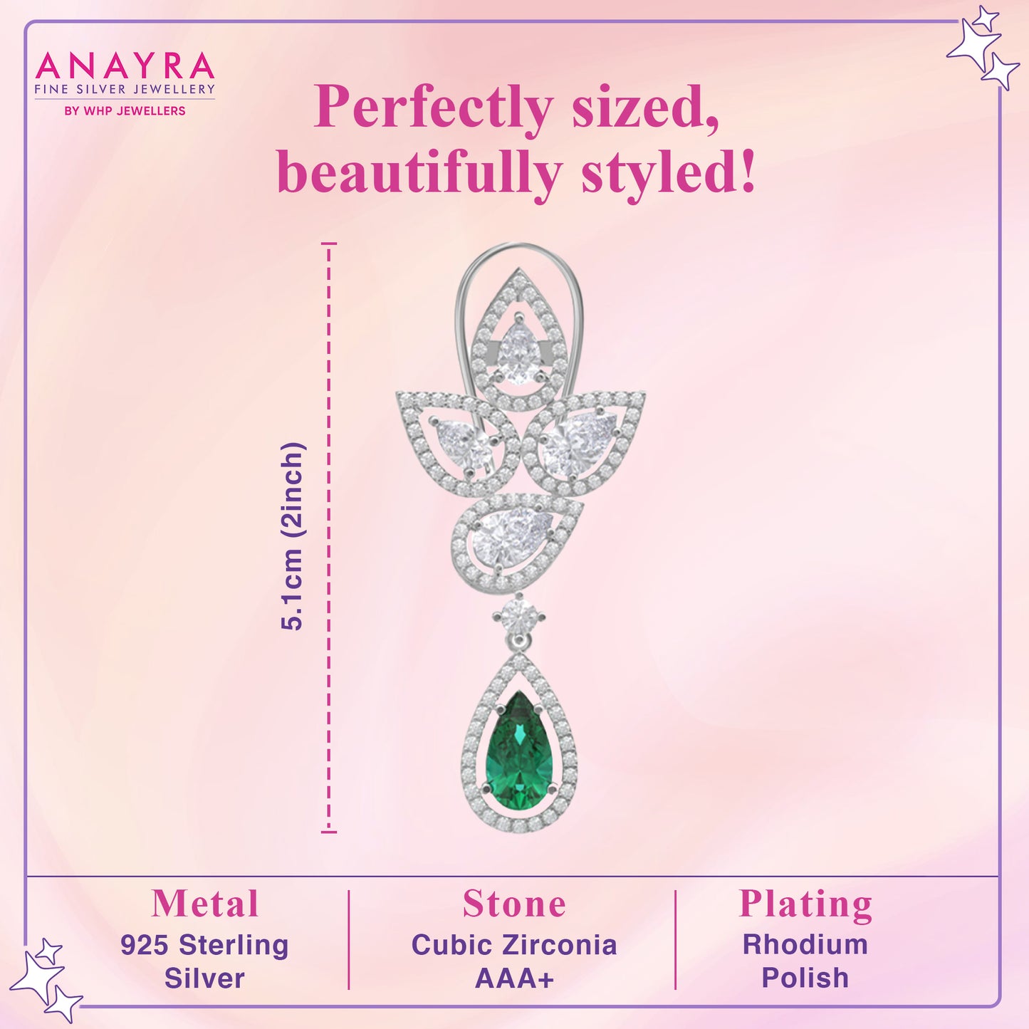 Classic Emerald Silver Stud Earrings