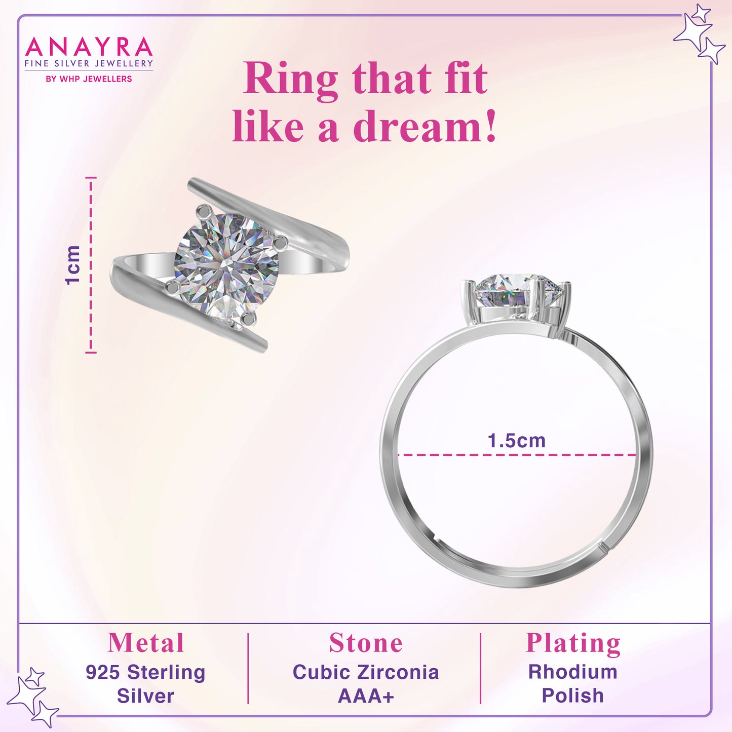 Majestic Solitaire Adjustable Silver Ring
