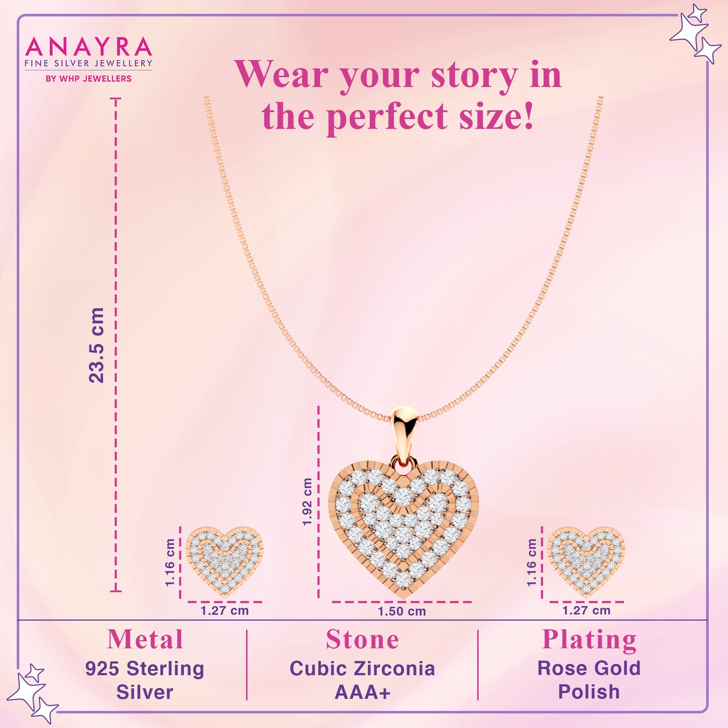 Rose Gold Dual Heart Pendant Set with Link Chain