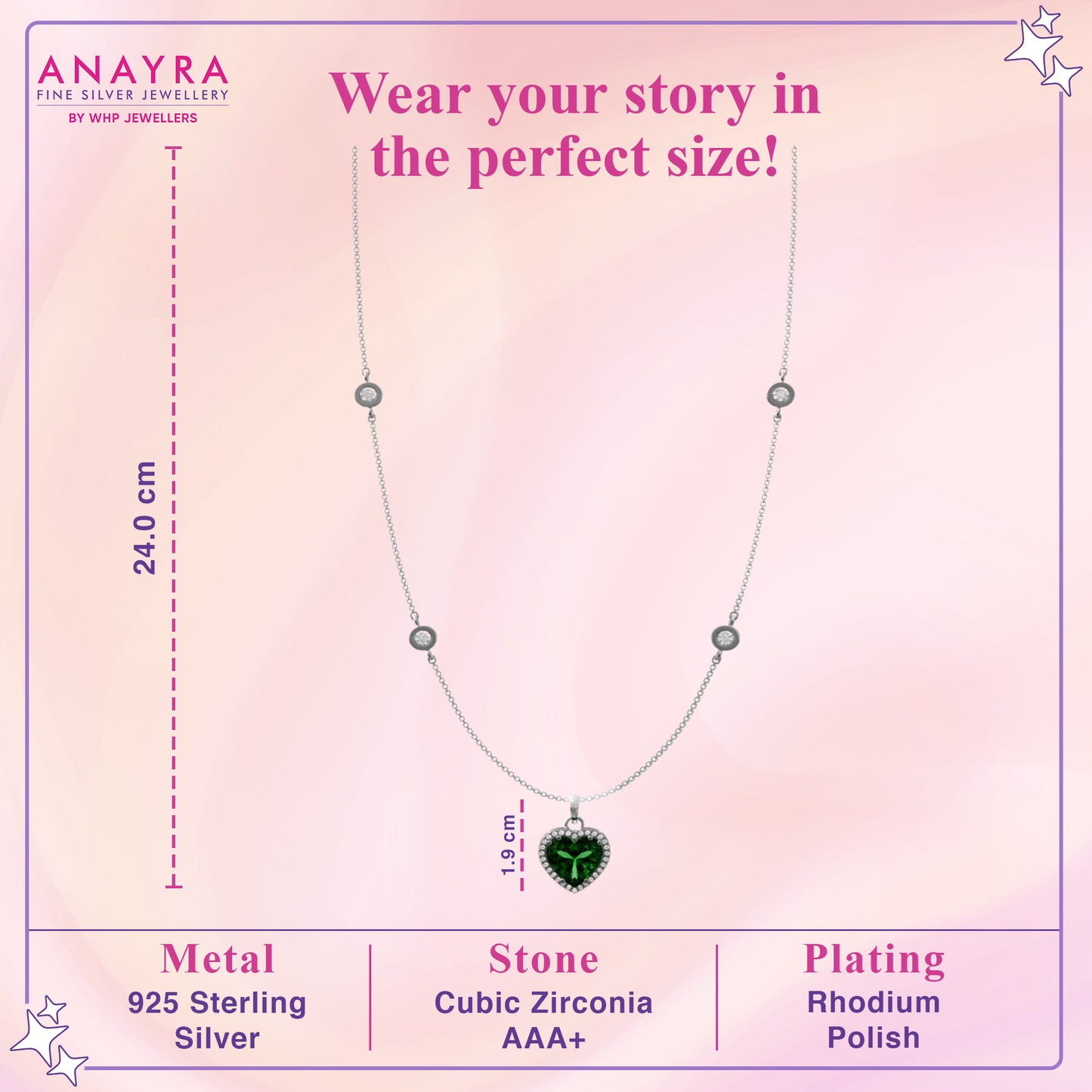 Silver Emerald Green Heart Necklace