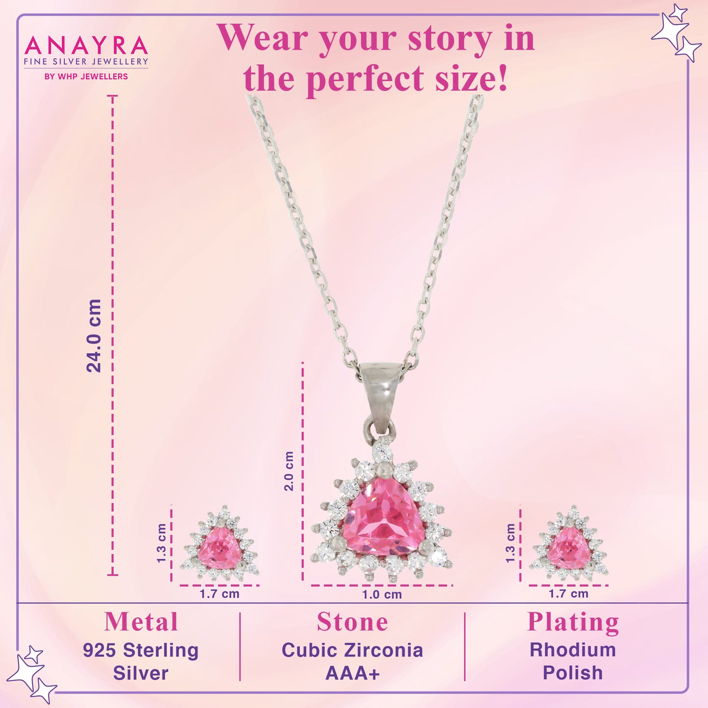 Stunning Pink Stone Silver Pendant Set