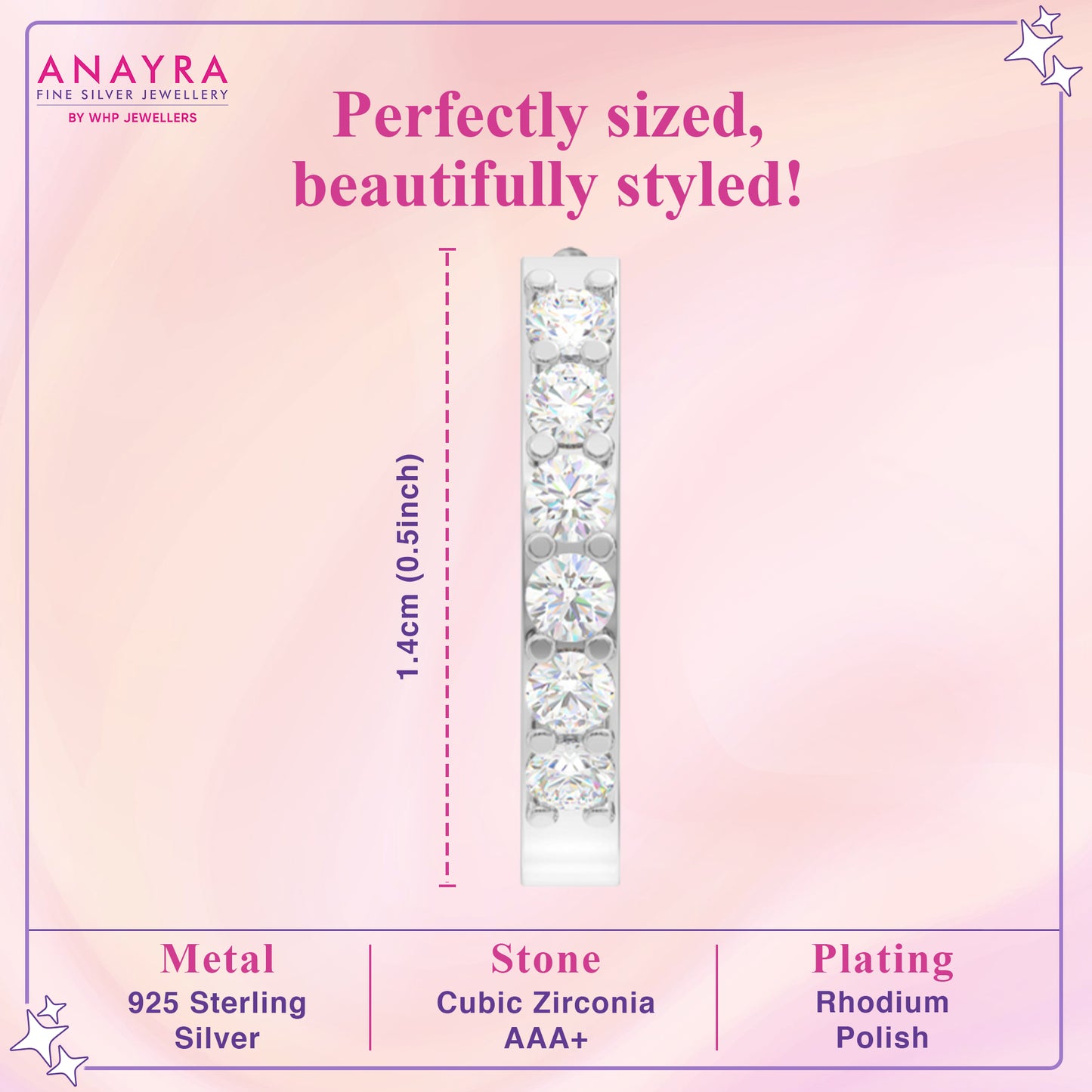 Silver Zircon Sparkling Hoop Earrings
