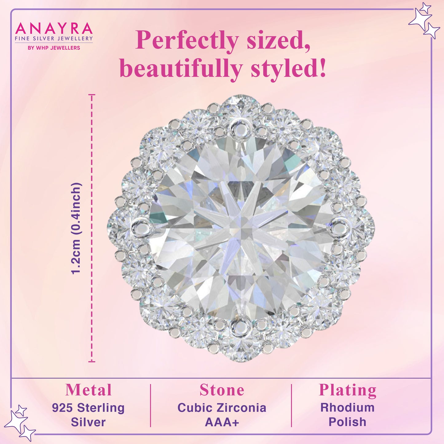 Silver Zircon Bezel Diamond Stud Earrings