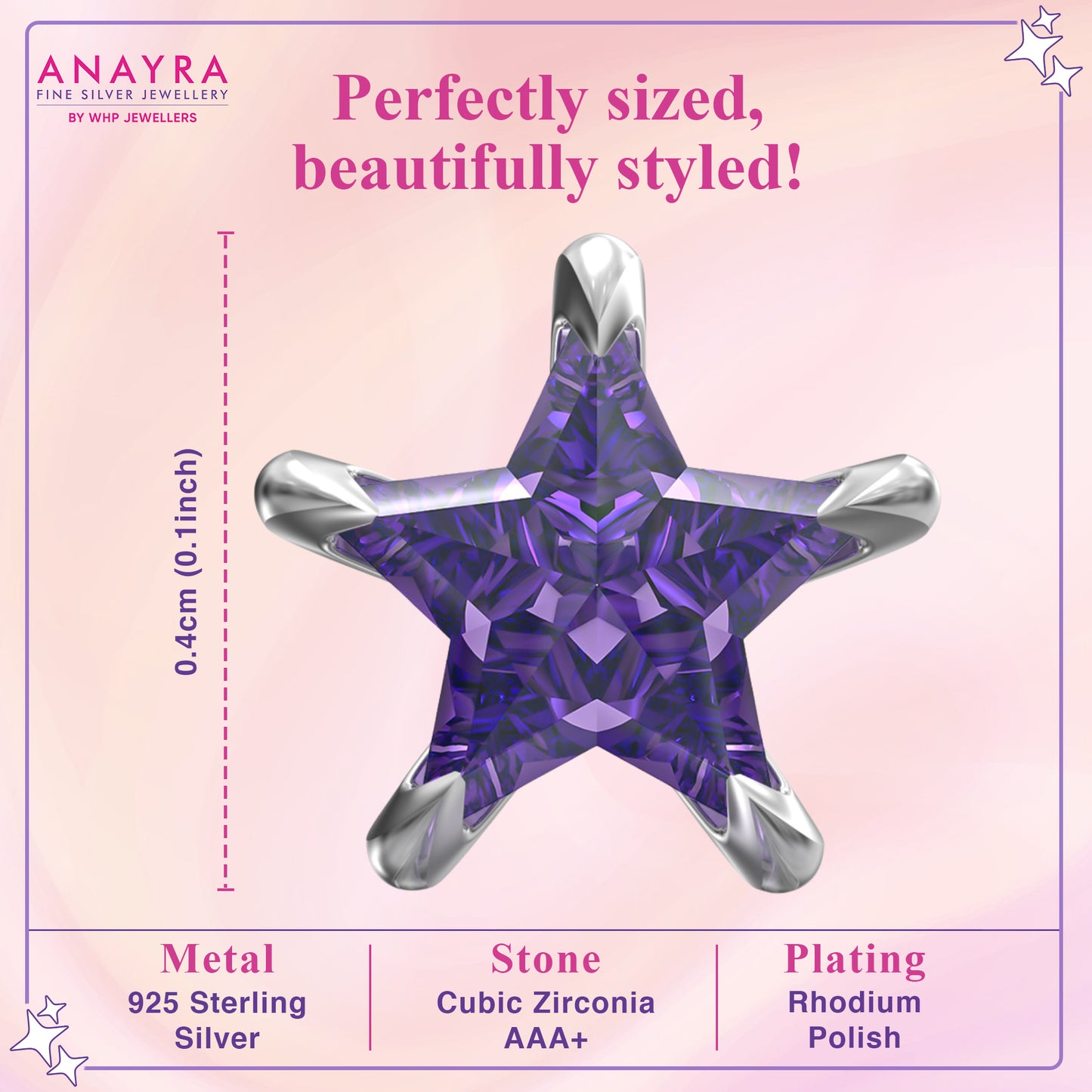 Silver Coral Purple Star Stud Earrings