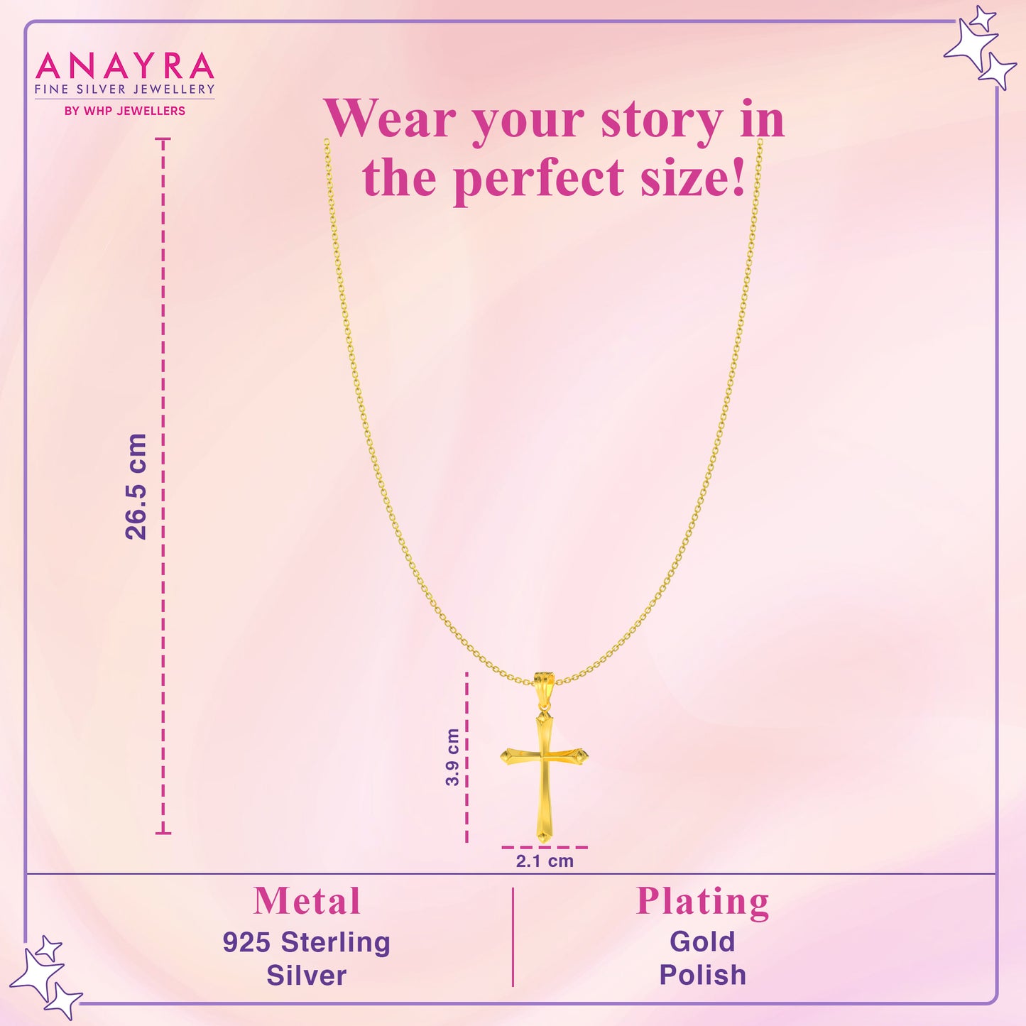 Elegant Sterling Silver Holy Cross Yellow Gold Pendant