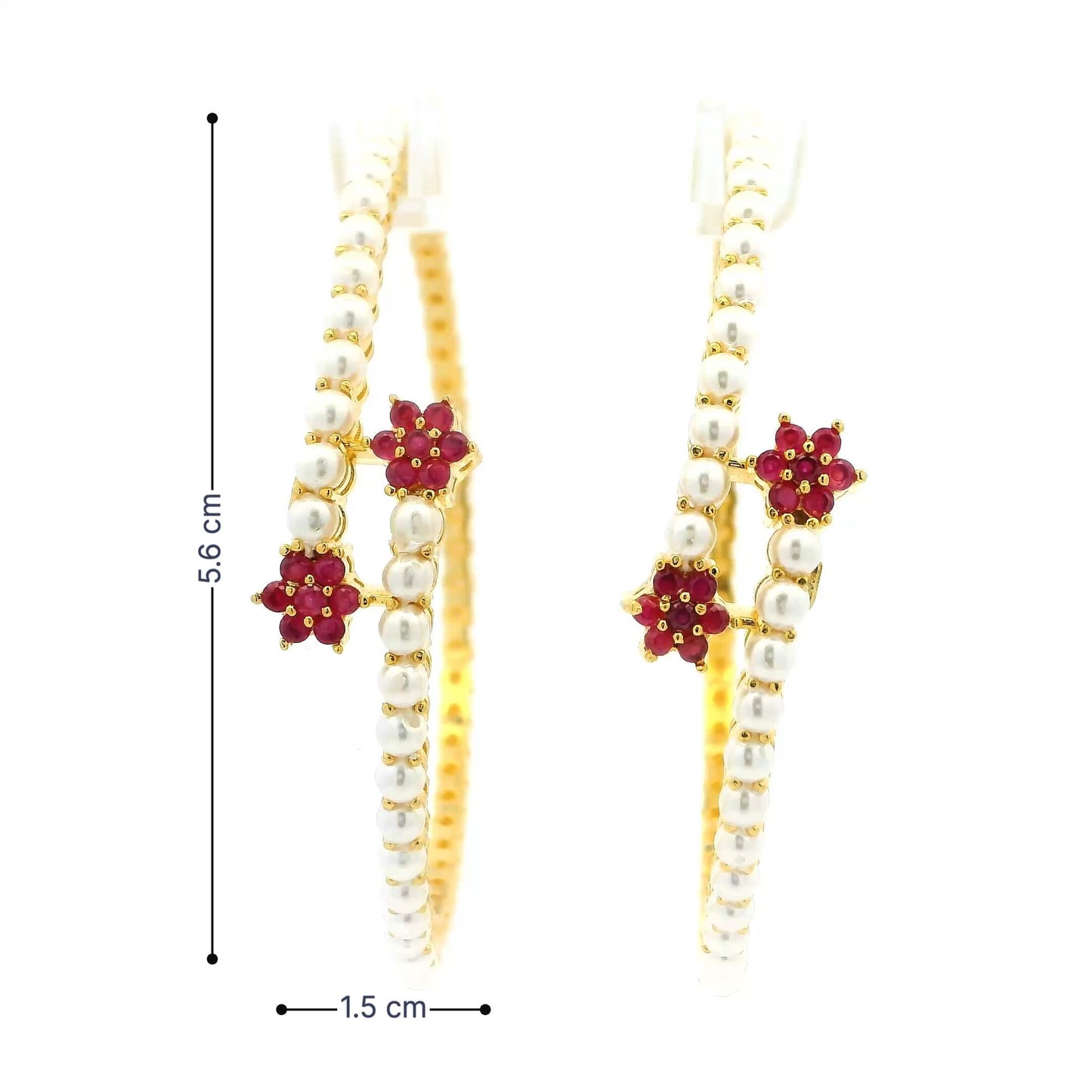 Pearl Ruby Floral Gold Plated Bangles