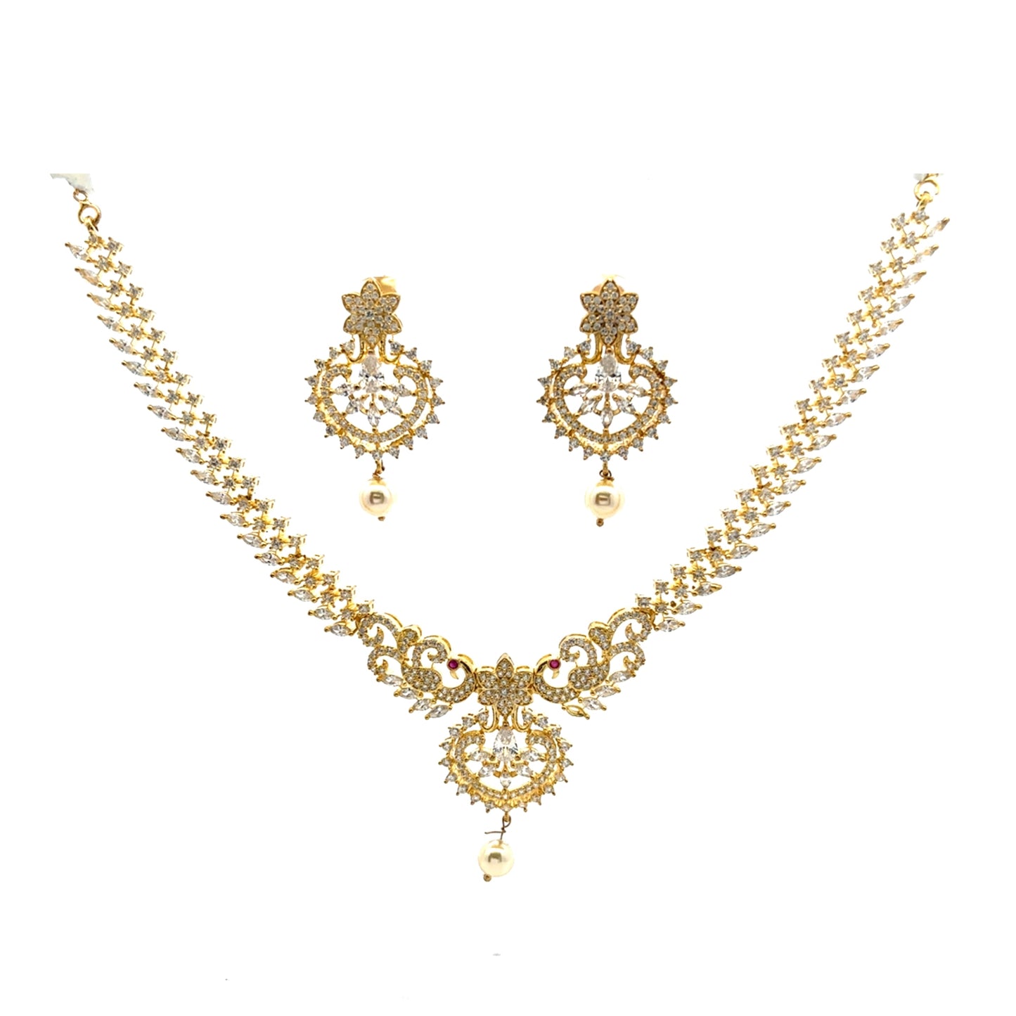 Regal Sparkle Pearl Necklace Set
