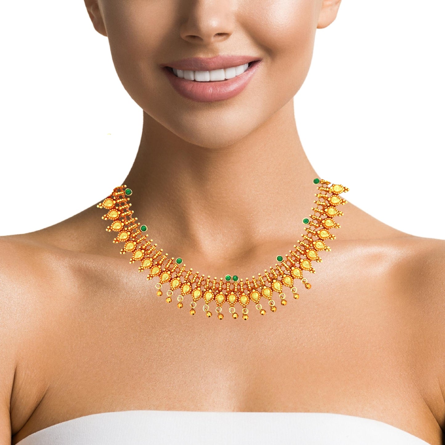 Classic Green Stone Temple Necklace