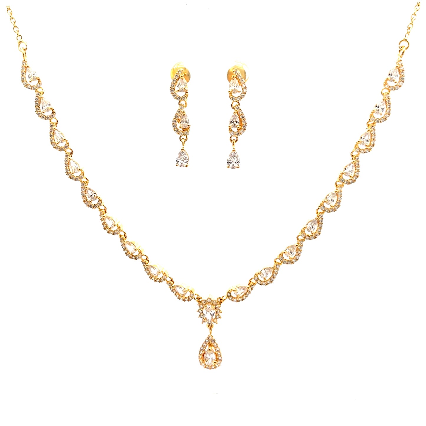 Delicate Gold Crystal Drop Necklace Set