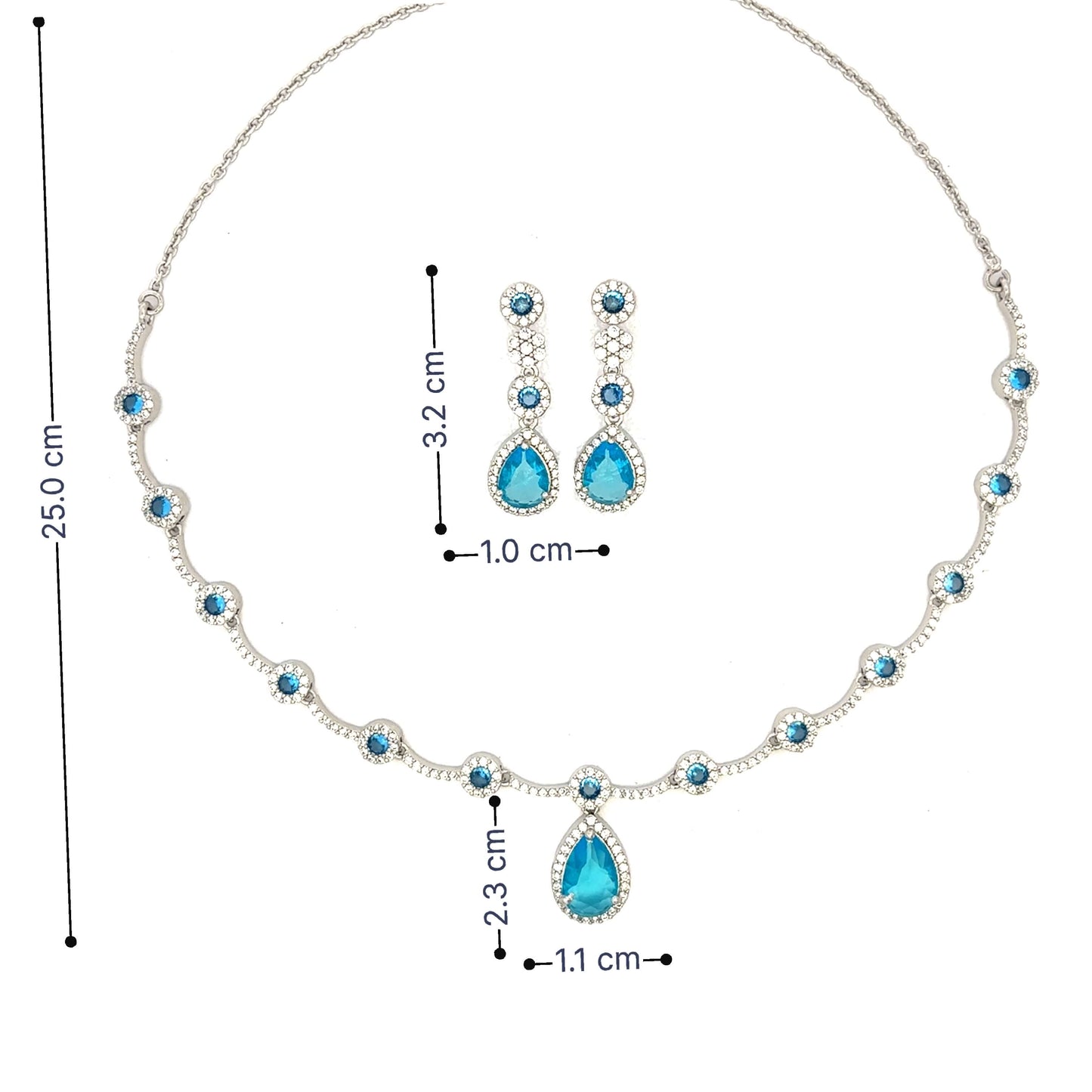 Elegant Teardrop Sky Blue Crystal Choker Set