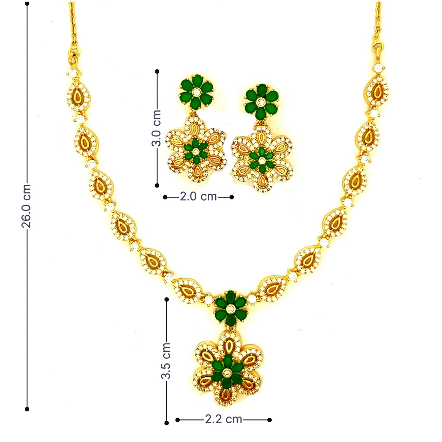 Matte Gold Plated Green Stone Necklace Set