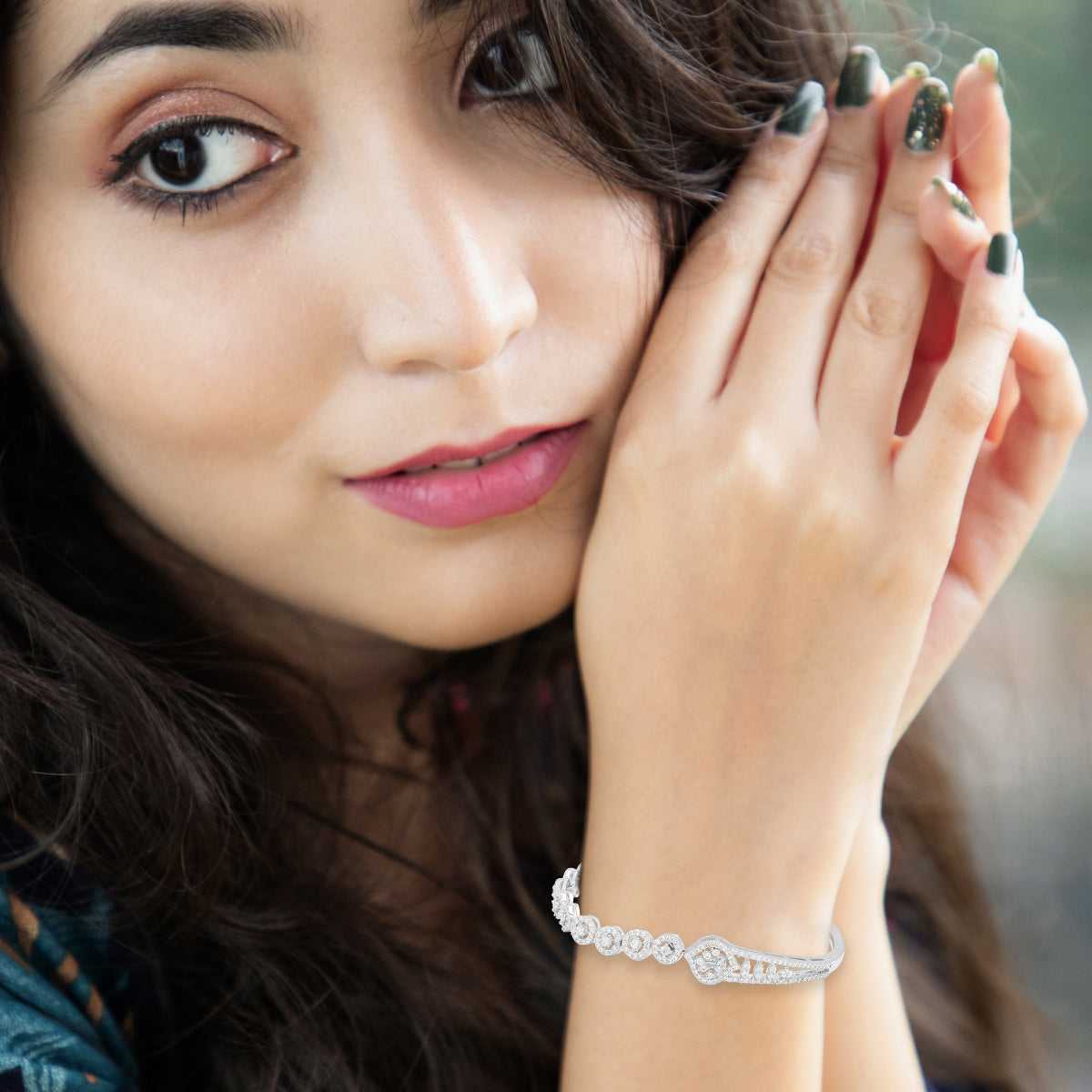 Sparkling Diamond Link Silver Bracelet