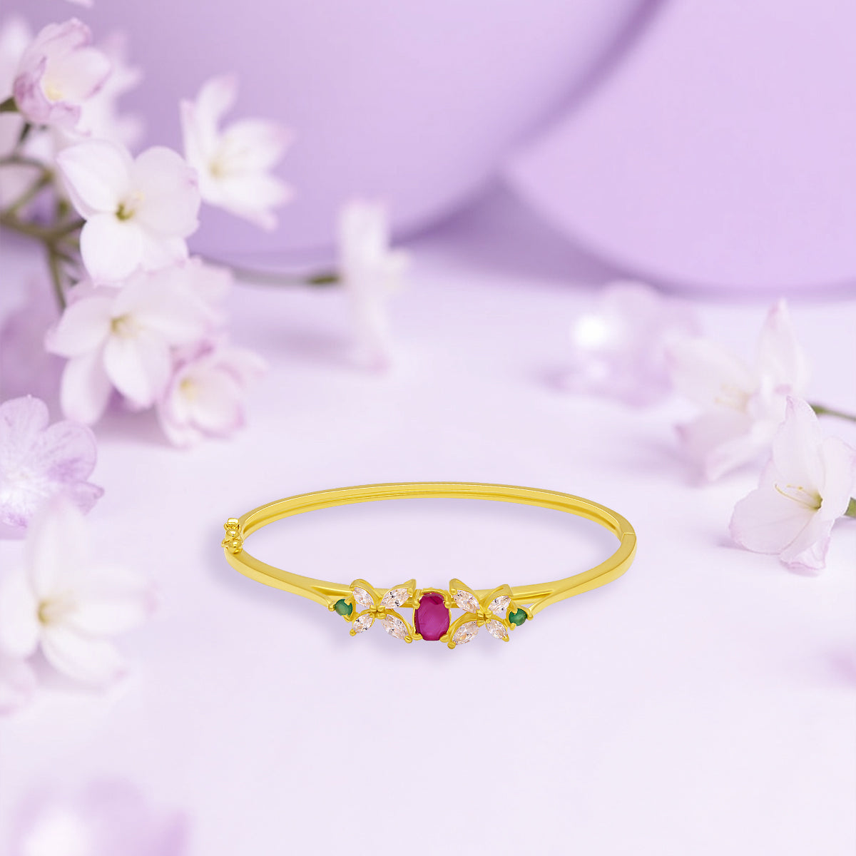 Graceful Gem-Studded Floral Gold Bracelet