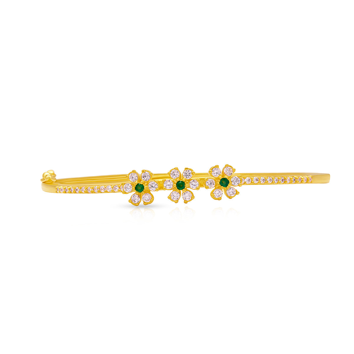 Charming Emerald-Studded Gold Floral Bracelet