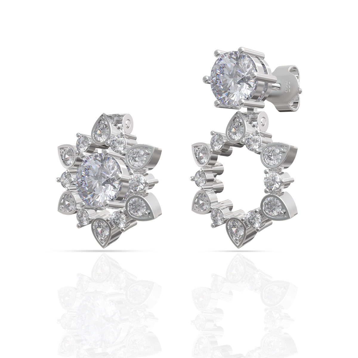 Snowflake Versatile Silver Earrings From Stud to Dangler