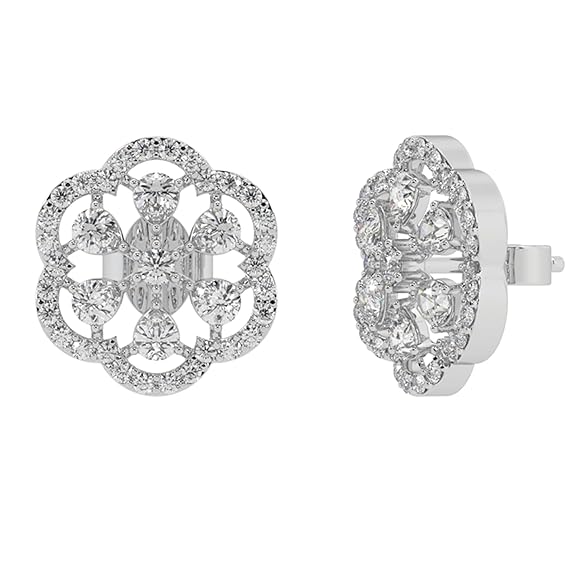Silver Petal Halo Stud Earrings