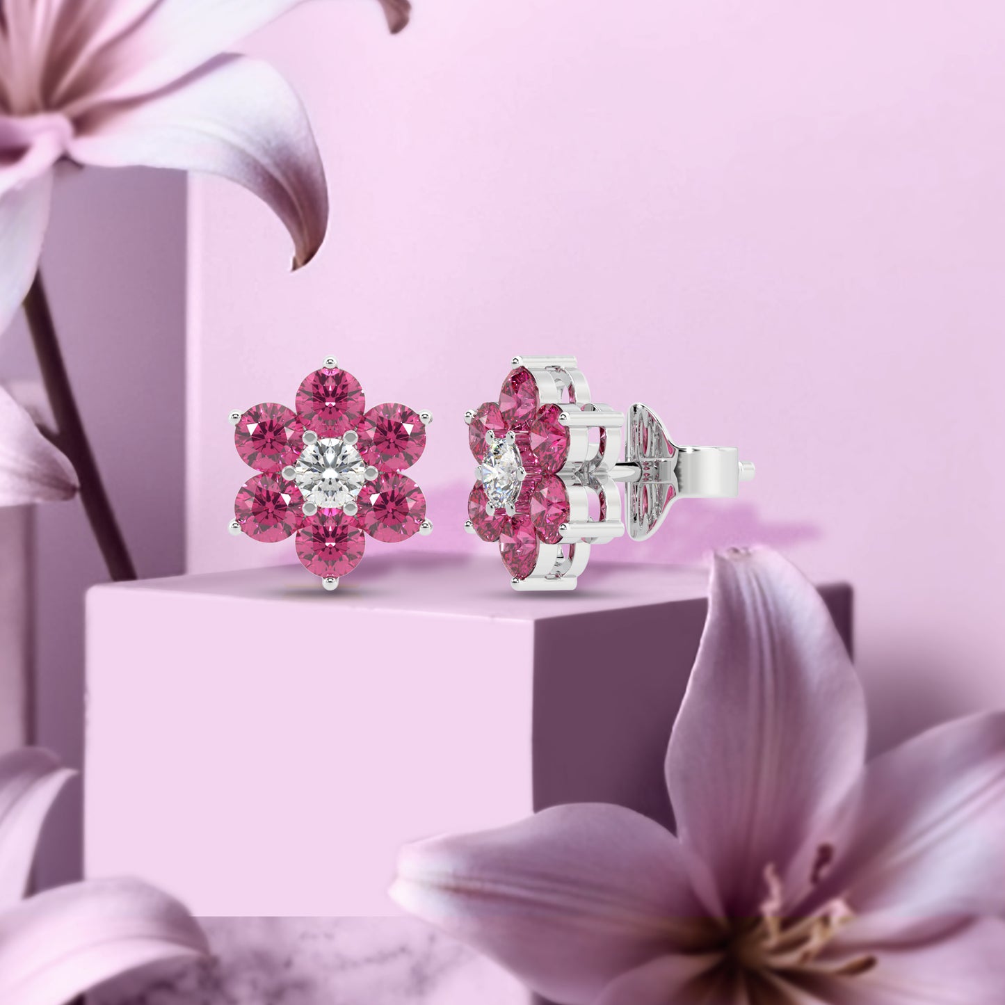 Pink Halo Stud Earrings